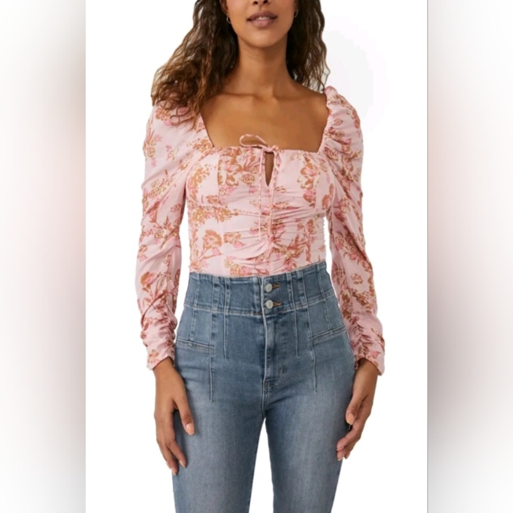 NWT Free People Beautiful Pink Combo Hilary printed Boho Blouse Size XL